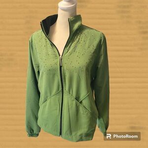 AC-TIV-OLOGY Womens Medium Green Metal Studded  Accent Full Zip Jacket Size Medi